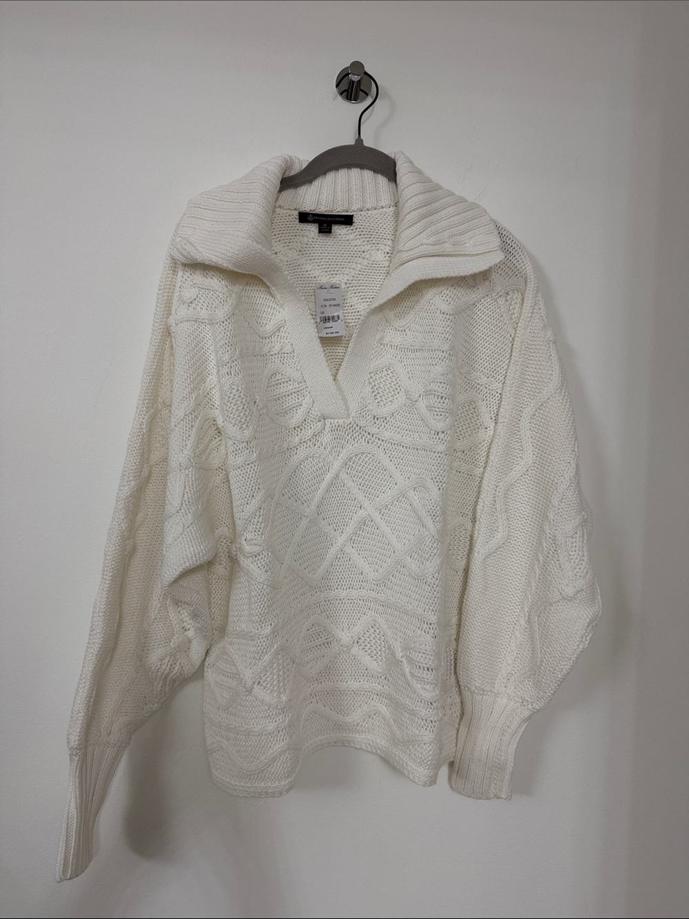 Brooks Brothers Cream Cable-Knit Cowl Sweater